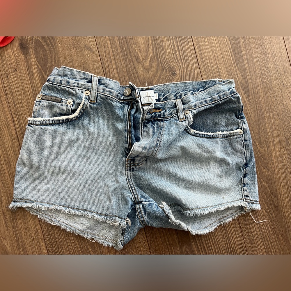 Calvin Klein Collection Blue Jean Shorts Distressed Cut-Off Style